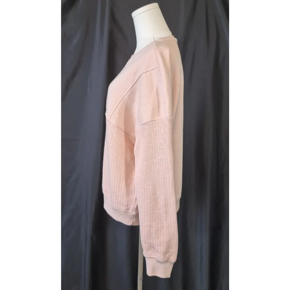 Anthropologie Pilcro Mixed Rib Sweatshirt Neutral Pink XS - Picture 7 of 10